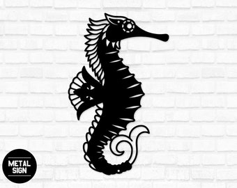 Arte de pared de metal con caballito de mar, arte de playa, letrero de caballito de mar, letrero de océano, decoración de guardería oceánica, decoración de caballito de mar, arte de pared con caballito de mar, regalo de caballito de mar de metal
