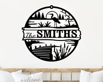 Letrero de lago personalizado, decoración de pared de metal con lago, letrero de casa del lago con apellido, decoración de lago personalizada, letrero de cabaña personalizado, regalos de letrero de casa del lago