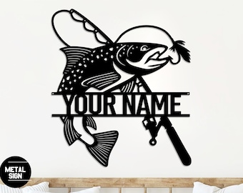 Custom Fishing Sign, Fishing Metal Sign, Fishing Gift, Bass Fishing, Custom Name Sign, Monogram, Fishing Gifts For Men, Fishing Metal Sign