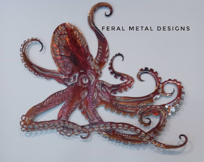 Large Hand Painted  Metal Octopus Wall Hanging