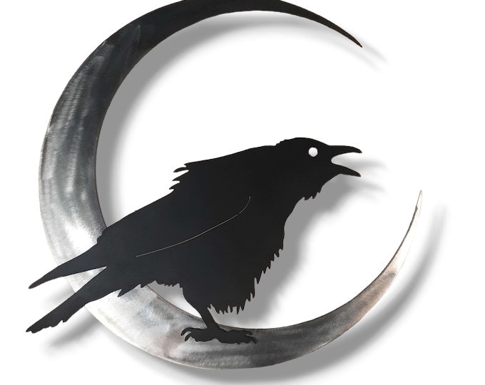 Large Metal Raven in the Moon Wall Hanging