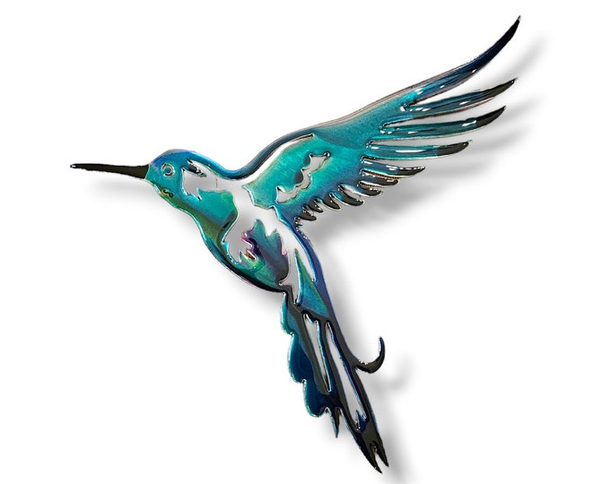 Dark Jewel Toned Metal Hummingbird Hand Painted Wall Hanging