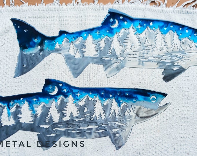 Metal Salmon Pair Hand Painted Wall Hangings