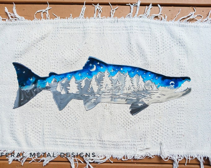 Metal Male Salmon Hand Painted Wall Hanging