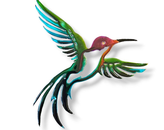 Jewel Toned Metal Hummingbird Hand Painted Wall Hanging