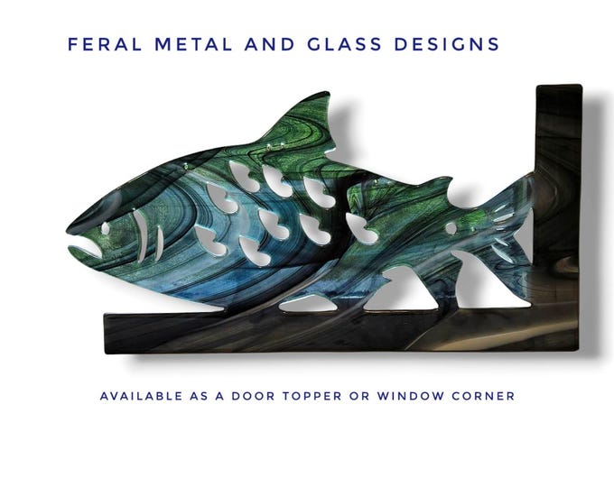 Fused Glass Salmon Window Corner or Door Topper