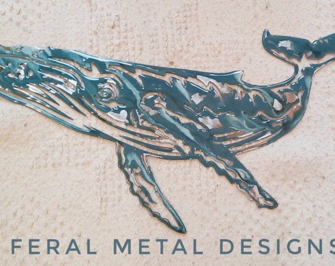 Beautiful Seafoam Hand Painted Whale Metal Wall Hanging