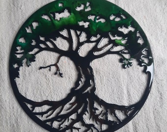 Memorial Cremation Ashes Black Metal Hand Painted Tree of Life Wall Hanging