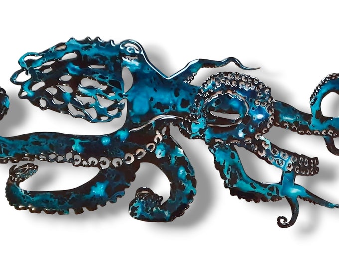 Midnight Hand Painted Octopus Metal Wall Hanging