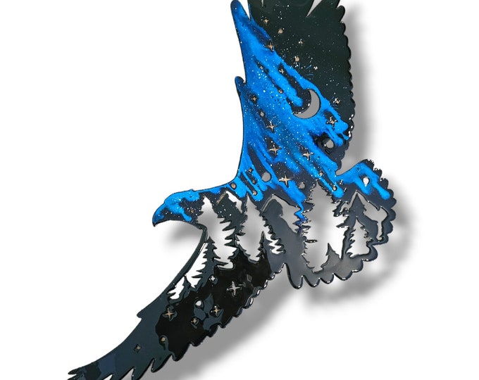 Large Hand Painted Midnight Wild Metal Eagle Wall Hanging