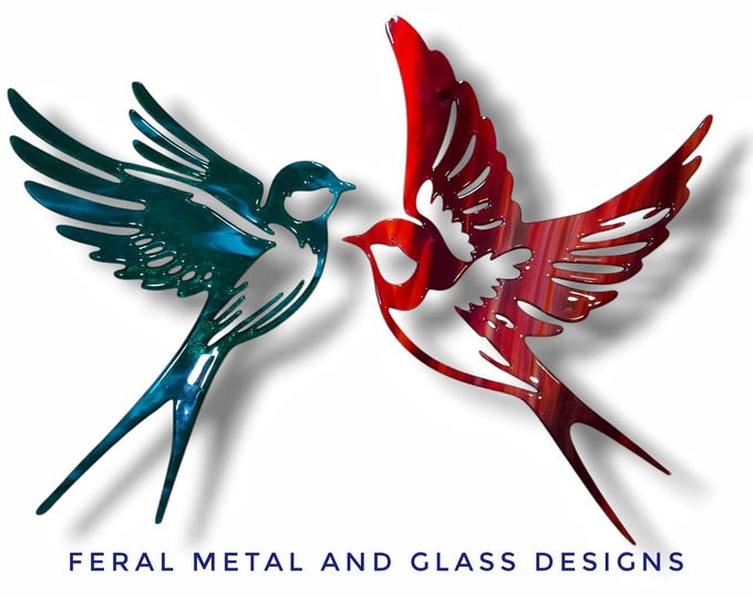 Fused Glass Pair of Swallows Wall Art