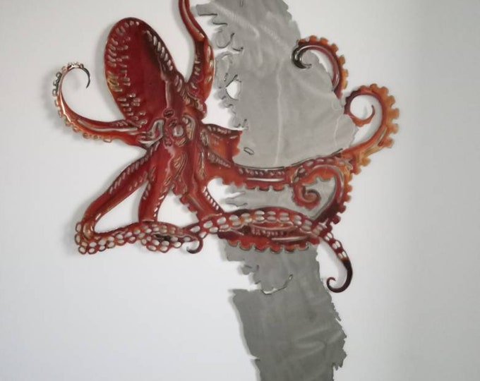 Large Hand Painted Metal Octopus on Vancouver Island Wall Hanging