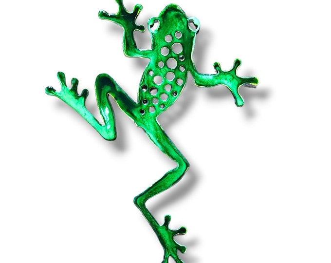 Green Toned Metal Frog Hand Painted Wall Hanging