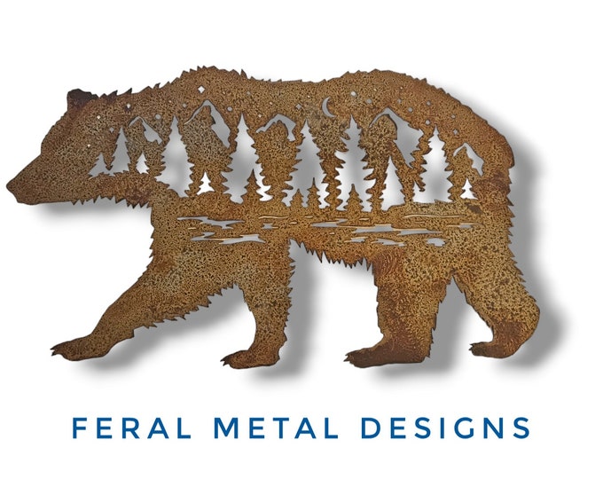 Northern Lights Wild Metal Bear Hand Rusted Wall Hanging