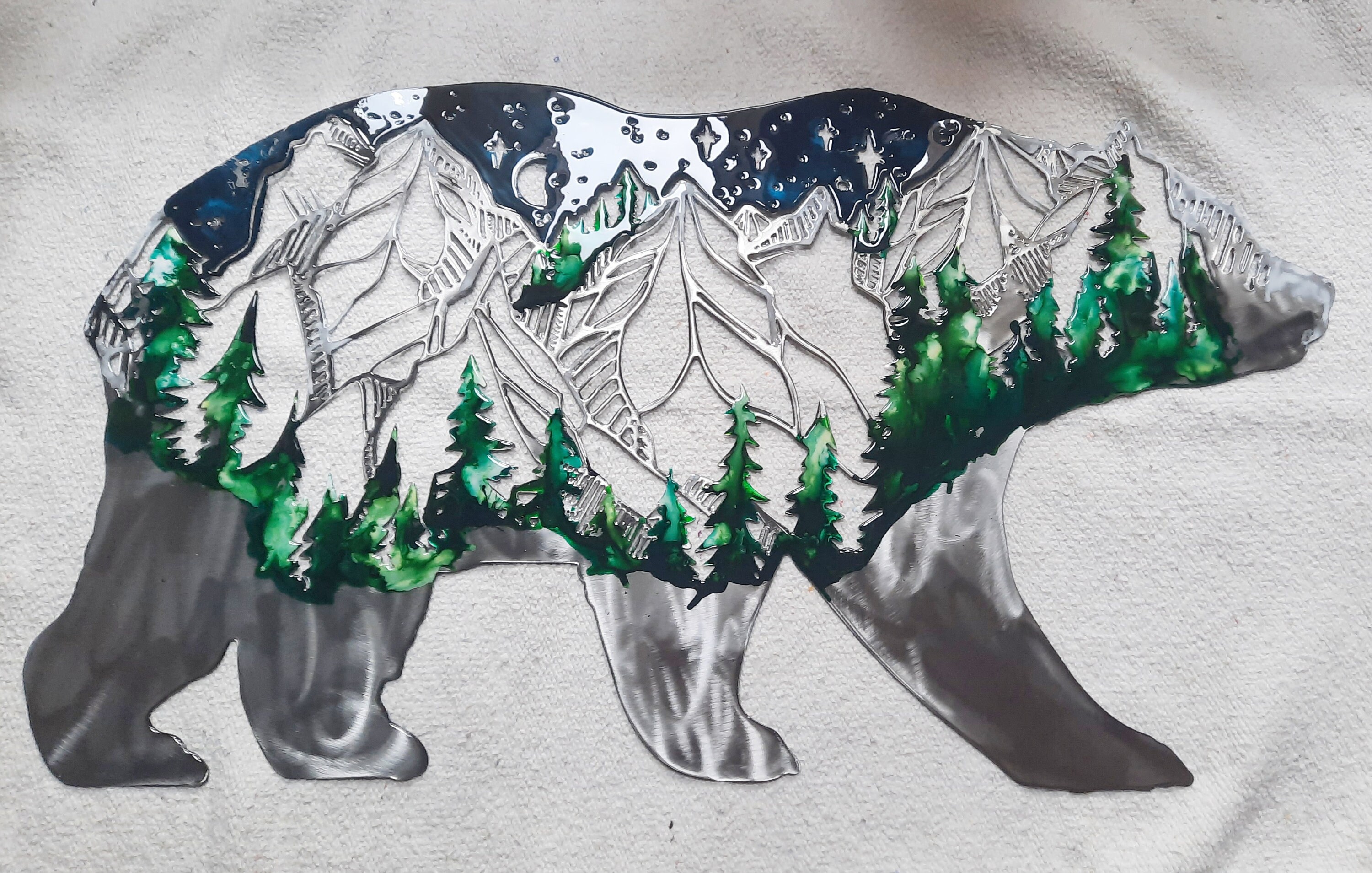 Large Westcoast Wild Metal Bear Hand Painted Wall Hanging