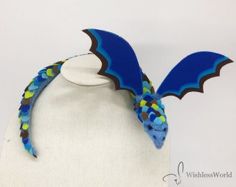 Winged Serpent Shoulder Pet - blue green brown - dragon like needle felted costume piece