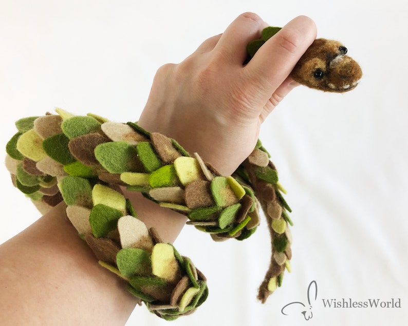 3 Ft Needle Felted Snake Brown and Green