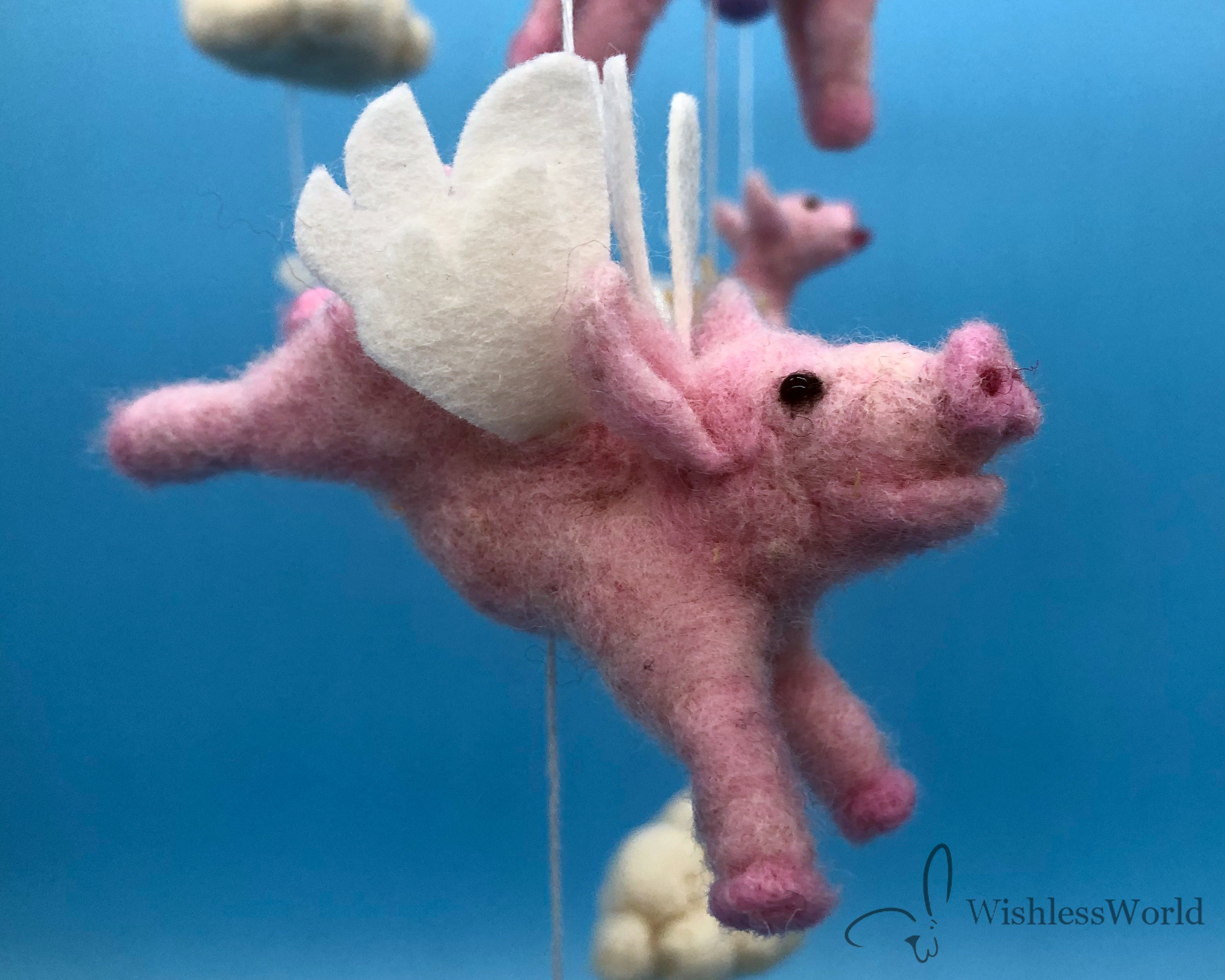 HANDMADE needle felted-flying pig Animal art 