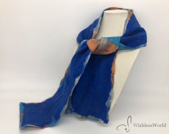 Handmade Felted Scarf - Marino Wool and Silk - Tumbled Stone