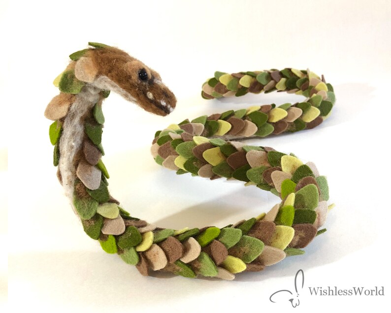 3 Ft Needle Felted Snake Brown and Green