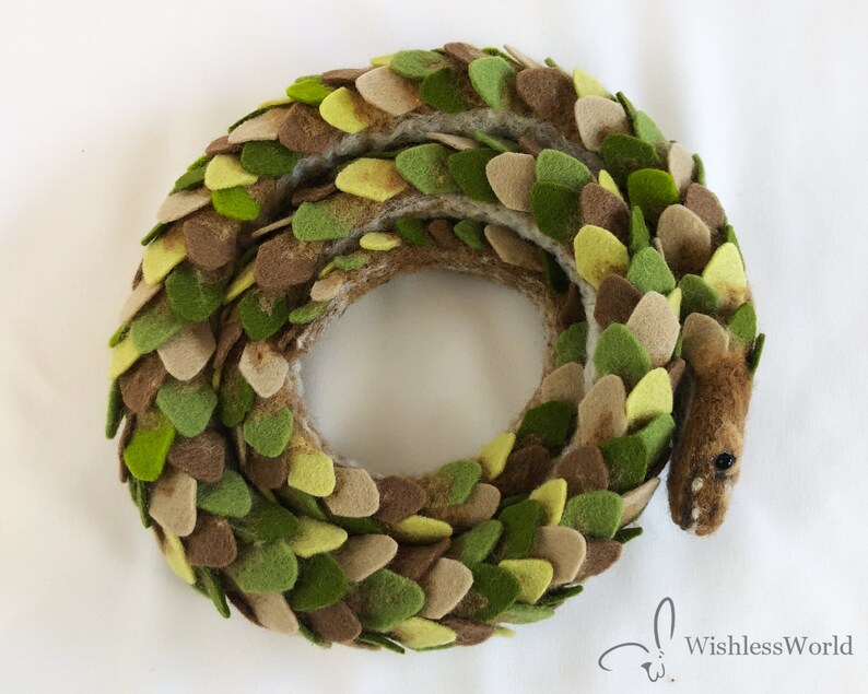 3 Ft Needle Felted Snake Brown and Green