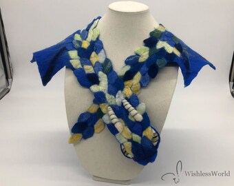 Pañuelo de Dragón Azul y Amarillo - Merino Wool & Silk - cosplay renaissance