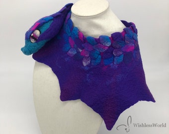 Bufanda de dragón púrpura, azul y rosa - Merino Wool & Silk - cosplay renaissance