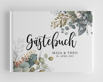 Grüner Eukalyptus Boho - Ein Unvergessliches Personalisiertes Hochzeitsgästebuch, Glückwünsche für Gästebuch Hochzeit