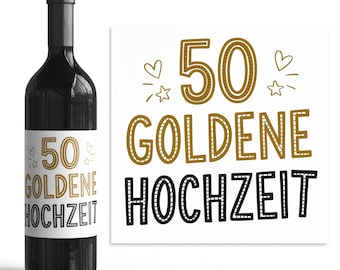 Goldenen Hochzeit Flaschenetiketten-Set - 50 Jahre verheiratet - 6 Aufkleber Hochzeits-Deko für Wein & Sekt - Geschenkidee für Ehepaar