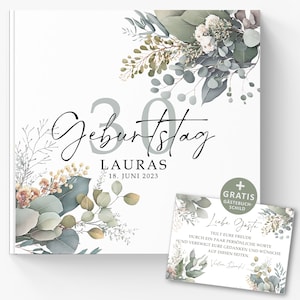 Geschenke 30 Geburtstag Personalisiert Eukalyptus Design - Kreatives Freundebuch Erwachsene Ausfüllen Personalisiertes Gästebuch ohne Fragen