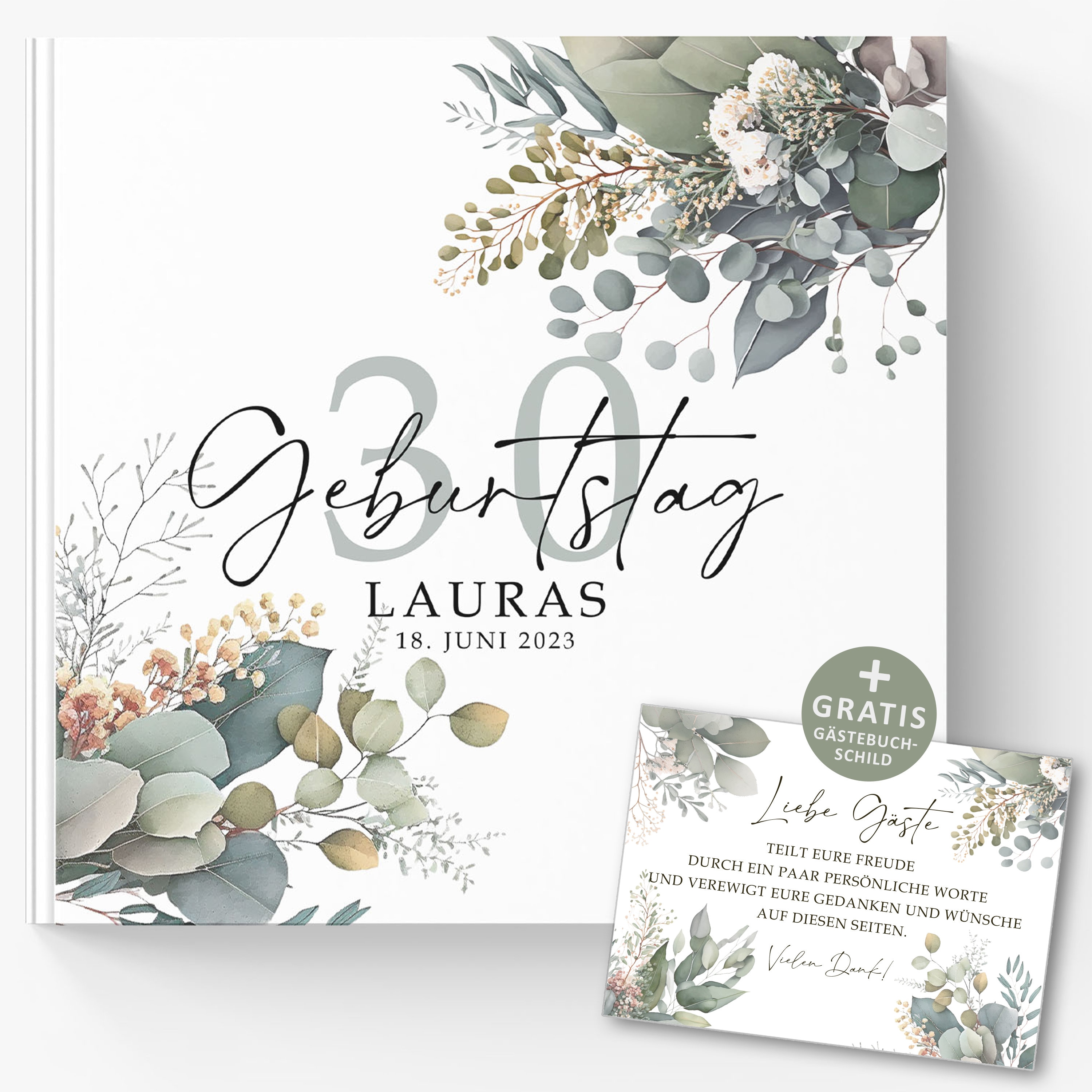 Gifts 30th Birthday Personalized Eucalyptus Design - Creative Friends Book Adults Fill Out Personalized Guest Book without Questions