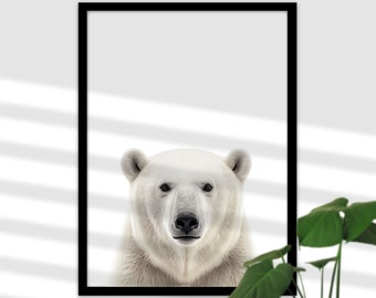 Polar Eisbär Lustige Wandbild für Babyzimmer - Nordpol Wildtiere Bild, Kinderzimmer Poster Mädchen und Junge, Geschenk zur Geburt oder Taufe