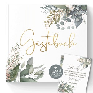 Libro degli ospiti con copertina rigida con motivo eucalipto vintage boho - ideale per ricordi di coppia, giochi JGA, compleanni dei bambini, festa della mamma 72 pagine