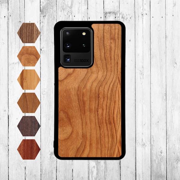 Cell phone case wood Samsung S20 Ultra - real wood protective case walnut, cell phone wooden case bamboo, smartphone case cherry tree, silicone case