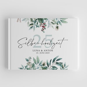 Idee eleganti per feste di famiglia - libri degli ospiti per matrimoni d'argento senza domande, regali di nozze d'argento personali rose fiori