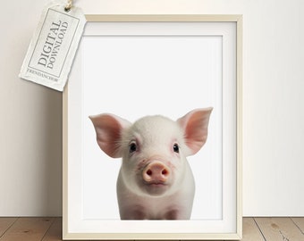 Kleines Ferkel Baby Schwein Wandbild für Babyzimmer Farbig -Bauernhof Tiere Drucken, Druckbares Bild A4, Sofort-Download, Digitaler Download