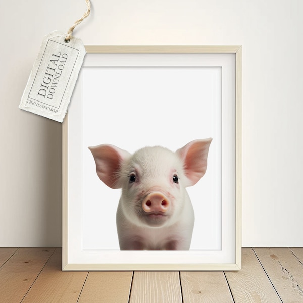 Little Piglet Baby Pig Mural for Baby Room Colored -Farm Animals Print, Printable Image A4, Instant Download, Digital Download