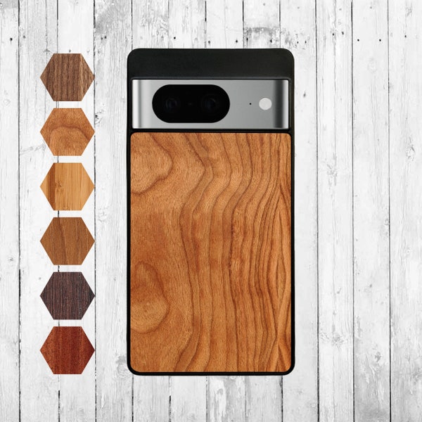 Google Pixel 8 (2023) mobile phone case wood - real wood protective case walnut, mobile phone wooden case bamboo, smartphone case cherry tree, silicone case