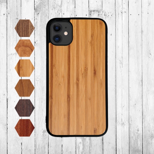 Coque en bois pour téléphone portable pour iPhone 12 mini - coque de protection en bois véritable noyer, coque en bois pour téléphone portable en bambou, coque pour smartphone cerisier, coque en silicone