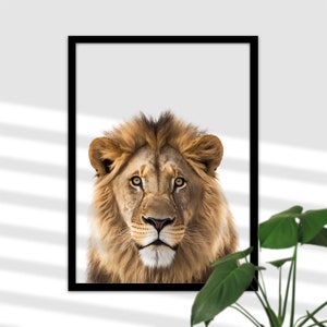 Lion Safari Nursery Decoration - Imagen imprimible A4, Wildlife Safari Art to Print, Baby Room Poster Girl and Boy