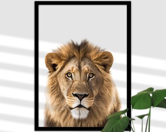 Löwe Safari Kinderzimmer Dekoration - Druckbares Bild A4, Wildtiere Safari Kunst zum Ausdrucken, Babyzimmer Poster Mädchen und Junge