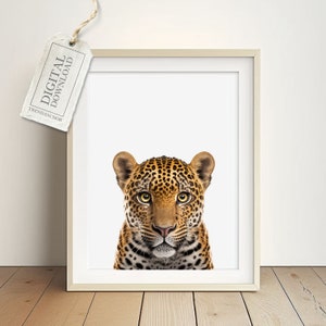 Jaguar Safari Cat Picture for Bedroom - African Wildlife Mural, Baby Room Wall Art Girl, Gift Poster Instant Download