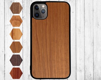 iPhone 12 Pro Handyhülle Holz  - Echtholz Schutzhülle Nussbaum, Handy Holzhülle Bambus, Smartphone Case Kirschbaum, Silikon Hülle