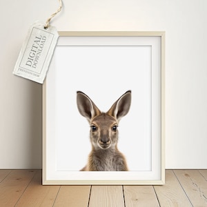 Baby Känguru Wandkunst für Kinderzimmer - Australisches Tier Bild Babyzimmer Poster Mädchen und Junge Geschenk zur Taufe, Digitaler Download
