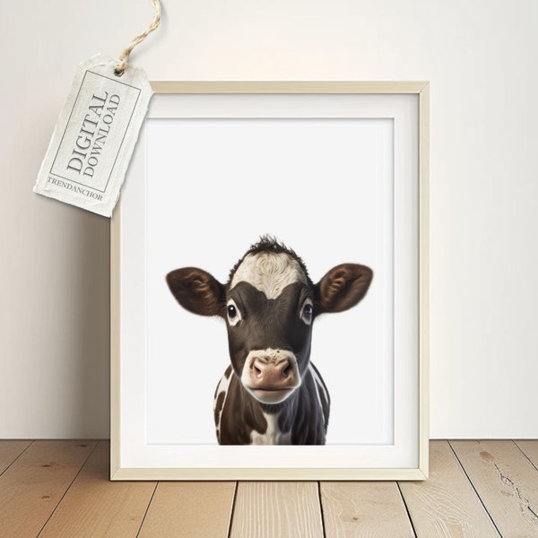 Calf Brown Mural Poster for Children's Room - Farm Animal Decor, Wall Decoration Baby Room, Photo Image, Instant Download, Digital Download