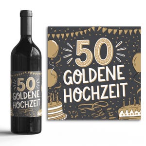Juego de etiquetas para botellas para las bodas de oro - 50 años de casados - 6 pegatinas para decoración de bodas para vino y cava - idea de regalo para novios