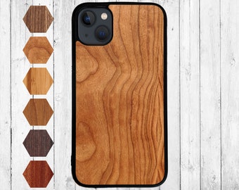 Handyhülle Holz für iPhone 13 mini - Echtholz Schutzhülle Nussbaum, Handy Holzhülle Bambus, Smartphone Case Kirschbaum, Silikon Hülle