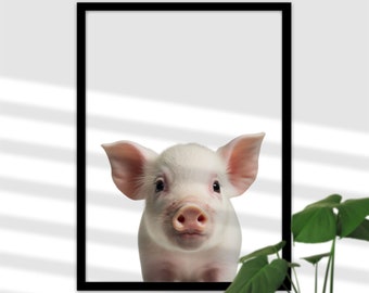 Kleines Ferkel Baby Schwein Wandbild für Babyzimmer -Bauernhof Tiere Drucken, Druckbares Bild A4, Haustiert Bild, Kinderzimmer Poster