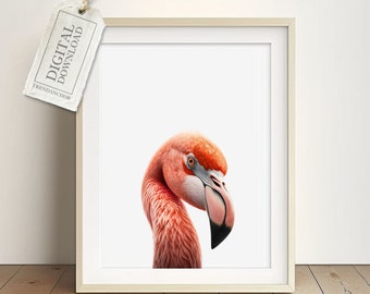 Flamingo Wandkunst - Vogel Bild, Wand-Deko, Babyzimmer Safari Poster Mädchen und Junge, Geschenk zur Geburt oder Taufe, Sofort-Download,