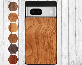 Google Pixel 7 (2022) étui pour téléphone portable en bois - étui de protection en bois véritable noyer, étui en bois pour téléphone portable en bambou, étui pour smartphone cerisier, étui en silicone